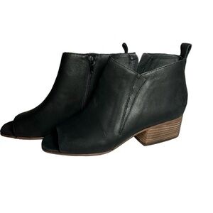 Corso Como Black Open-Toe Leather Ankle Booties with Stacked Heel